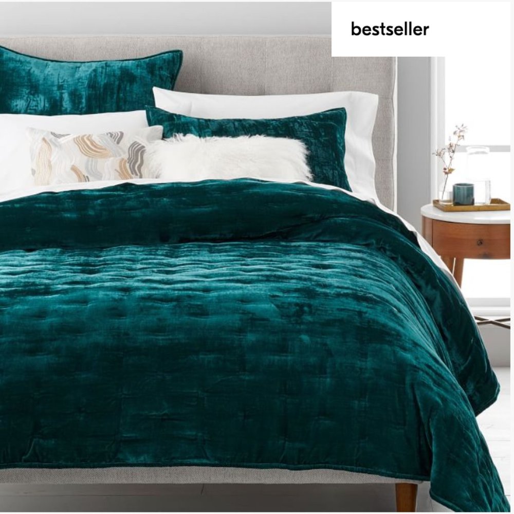 West Elm Lush Velvet Quilt in Teal (NWOT)